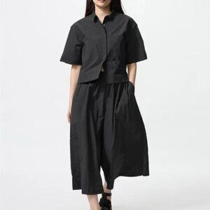 Uniqlo Lightweight Nylon Black Drawstring Pocket Culottes